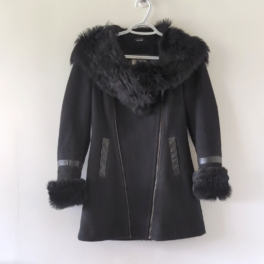 Mackage Cashmere Blend Coat With Lamb Fur And Leather Size S